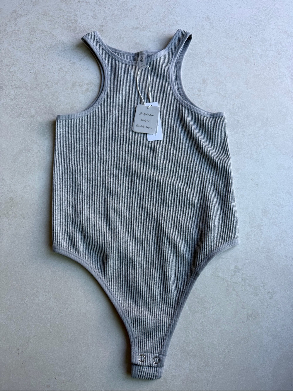 Ribbed Sleeveless One-Piece Bodysuit - Light Gray